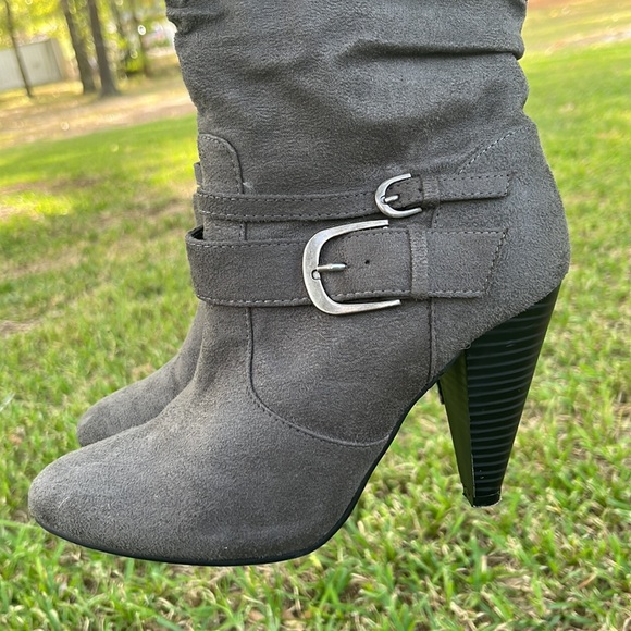 Gray Suede Heel Boots - Picture 5 of 7